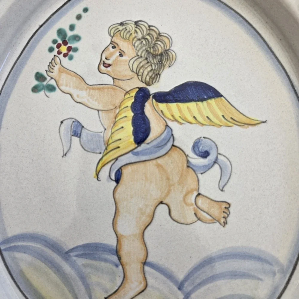 Pair Of Vintage Ceramiche d'Arte Sambuco Cherub Handpainted Ceramic Wall Plaques
